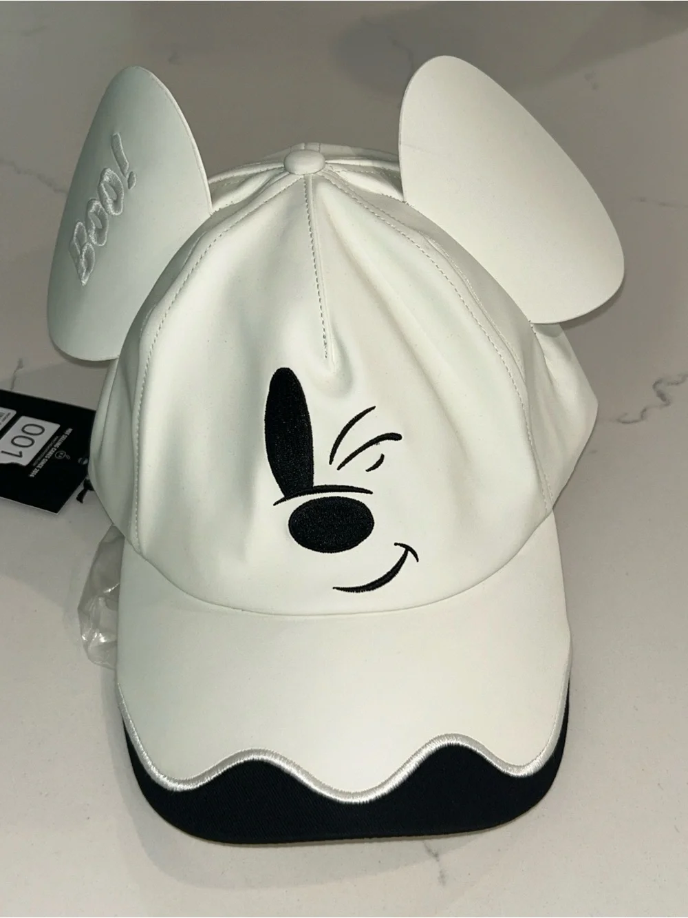 Disney Cakeworthy Mickey Mouse Ghost Ears Hat Cap Boo White Faux Leather NWT